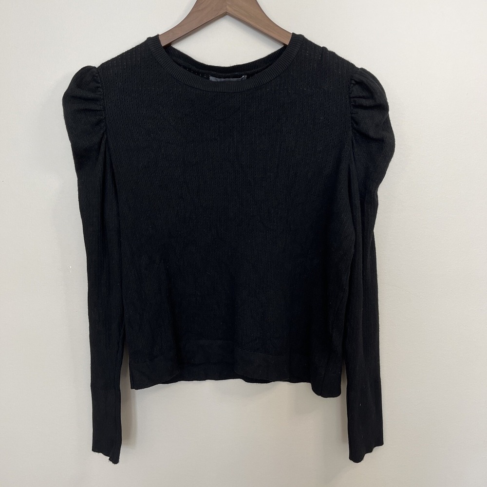 Primark Women's Lightweight Sweater Black Ruched Shoulders Large/US Small‎ Cute